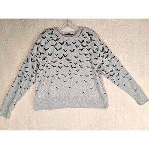 Jane Delancey Women's Small Grey Pullover Top with Bat Prints Sweatshirt